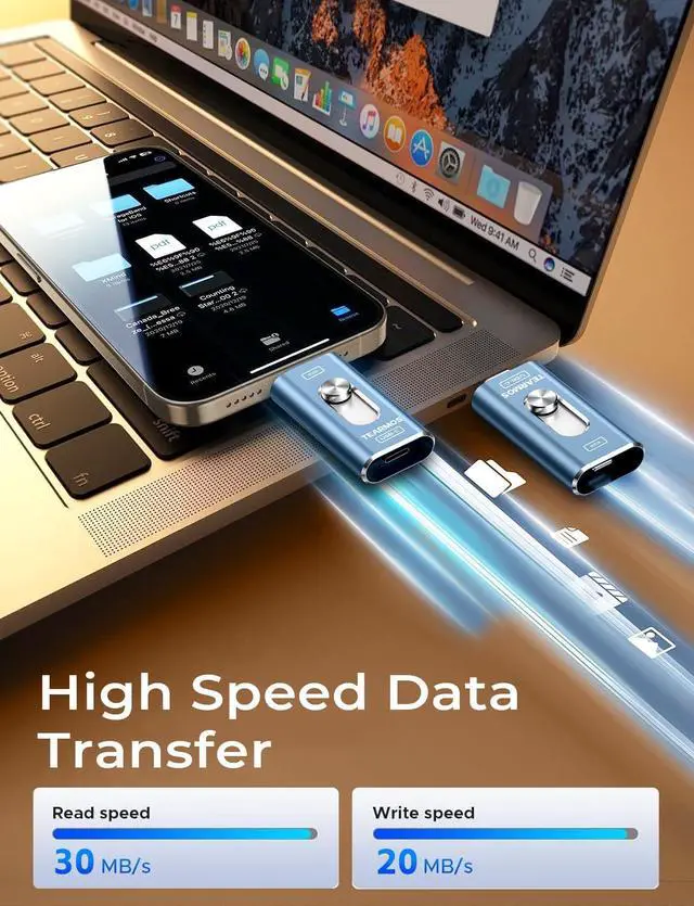 Alt view image 3 of 5 - TEARMOS 512GB Photo Stick for iPhone Flash Drive, Memory Stick Phone Storage for Photos and Videos Files Backup, Compatible with iPhone iPad Android PC, Plug & Play, No App Required (Blue)