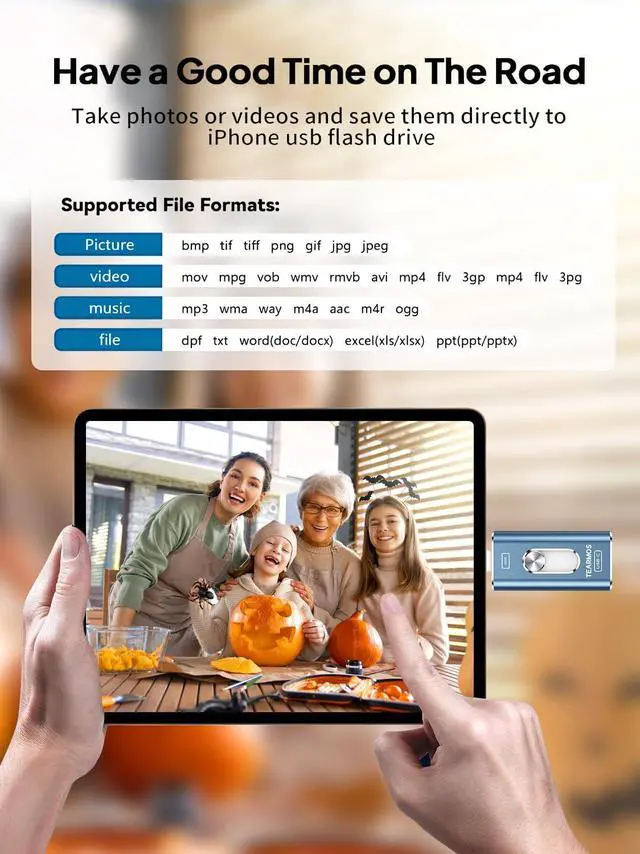 Alt view image 5 of 5 - TEARMOS 512GB Photo Stick for iPhone Flash Drive, Memory Stick Phone Storage for Photos and Videos Files Backup, Compatible with iPhone iPad Android PC, Plug & Play, No App Required (Blue)