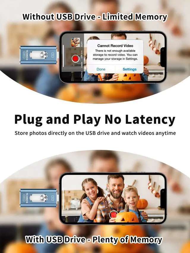 Alt view image 4 of 5 - TEARMOS 512GB Photo Stick for iPhone Flash Drive, Memory Stick Phone Storage for Photos and Videos Files Backup, Compatible with iPhone iPad Android PC, Plug & Play, No App Required (Blue)