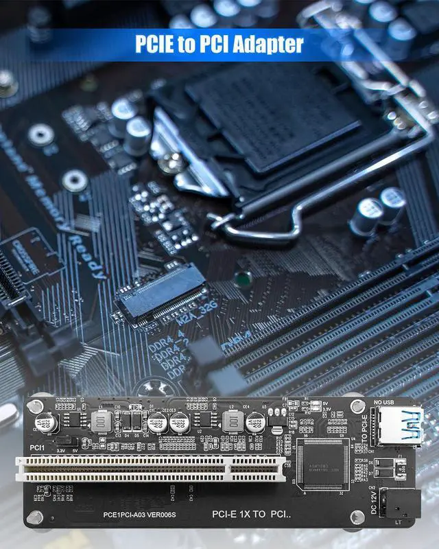 Alt view image 2 of 5 - PCIe to PCI Adapter with USB 3.0 Cable Compatible with Audio Interfaces Video Capture Cards Industrial Devices, Dual/Single Slot Converter for Legacy PCI Cards