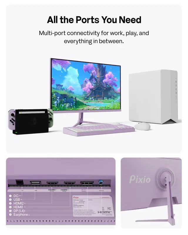 Alt view image 5 of 5 - Pixio PX279 Wave Purple 27 inch 240Hz Refresh Rate FHD 1080p Resolution Fast IPS Panel 1ms GTG Resonse Time Gaming Monitor with Adaptive Sync