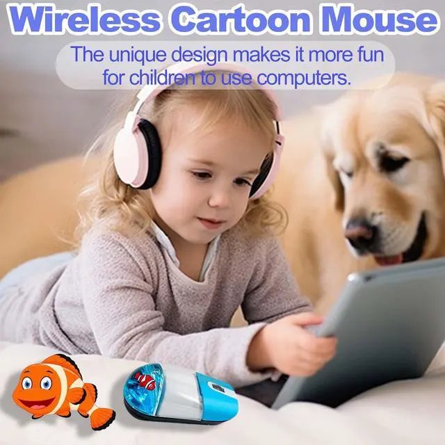 Alt view image 2 of 5 - Wireless Mouse Cute Clear Water Silent Lightweight Portable Aqua Transparent Liquid Optical Retro Cordless Mice with USB Reciever Floater Clownfish for PC Laptop Computer MacBook Girl Boy Gift (Blue)