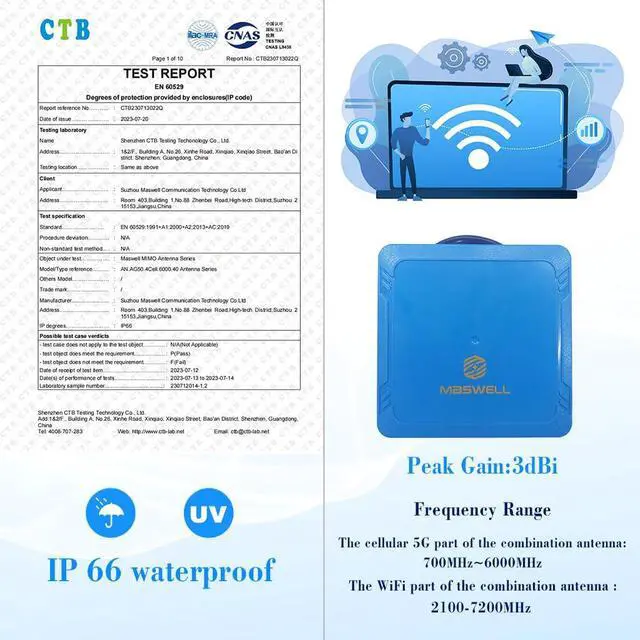 Alt view image 5 of 5 - Maswell 4 Combo 5G 2X2 MIMO Plus WIFI7 2X2 MIMO 700-6000MHz Antenna Cellular 5G 4G LTE Screw and Adhesive Mount omnidirectional Bluetooth Wimax Zigbee Antenna SMA Male RP SMA Plug Not for Boosting