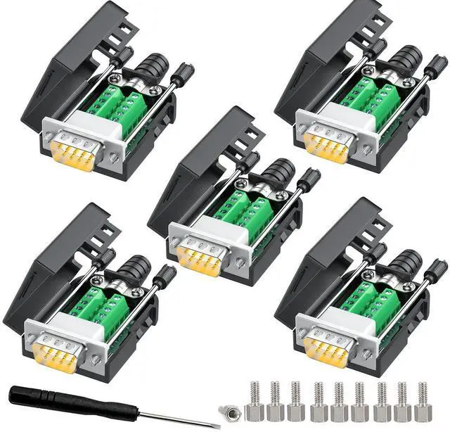 Main image of JUXINICE 5Packs DB9 Serial Adapters Breakout Board Solder-Free ModuleD-SUB 9-pin RS232 RS485 Adapter to Terminal Connector with Bolts Nuts and Screwdriver (5PCS Male)