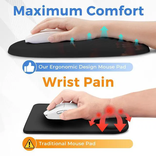 Alt view image 2 of 5 - ORIENWEEDA Ergonomic Mouse Pad with Wrist Support, Comfortable Entire Memory Foam, Wrist Pain Relief and Anti-Slip PU Base, Mousepad for Various Computers, Laptop PC (12x8x1.2inch, Fujisan Dark)