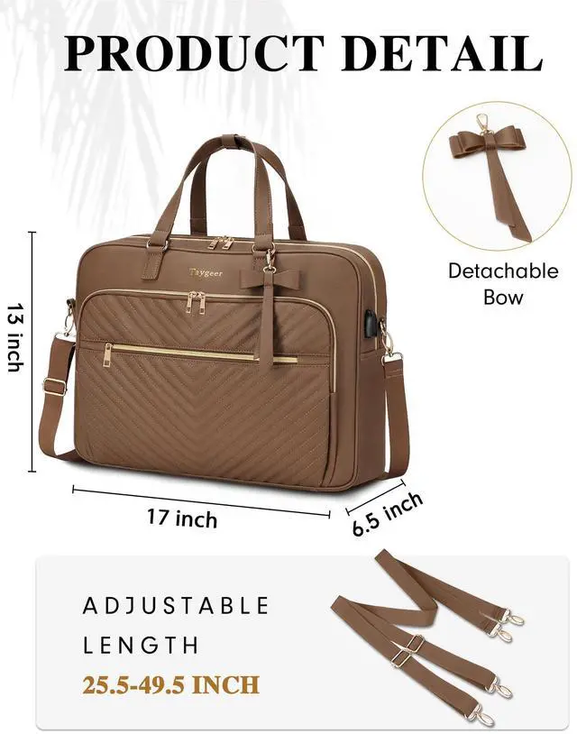 Alt view image 4 of 5 - Taygeer Laptop Tote Bag for Women, Large Convertible Briefcase Backpack with USB Port, Waterproof Leather 17 inch Computer Work Bag, Professional Messenger Shoulder Handbag for Business Office, Brown