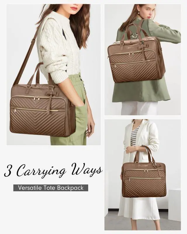 Alt view image 3 of 5 - Taygeer Laptop Tote Bag for Women, Large Convertible Briefcase Backpack with USB Port, Waterproof Leather 17 inch Computer Work Bag, Professional Messenger Shoulder Handbag for Business Office, Brown