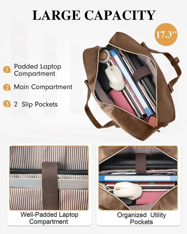 Alt view image 5 of 5 - Taygeer Laptop Tote Bag for Women, Large Convertible Briefcase Backpack with USB Port, Waterproof Leather 17 inch Computer Work Bag, Professional Messenger Shoulder Handbag for Business Office, Brown