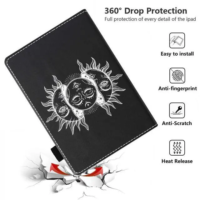 Alt view image 5 of 5 - Case for Amazon Fire HD 10 & 10 Plus Tablet 10.1" (13th/11th Gen, 2023/2021 Release), Moon and Sun with Many Fractal Faces Celestial Energy Mystic Art PU Leather Folio Case with Smart Auto Wake/Sleep