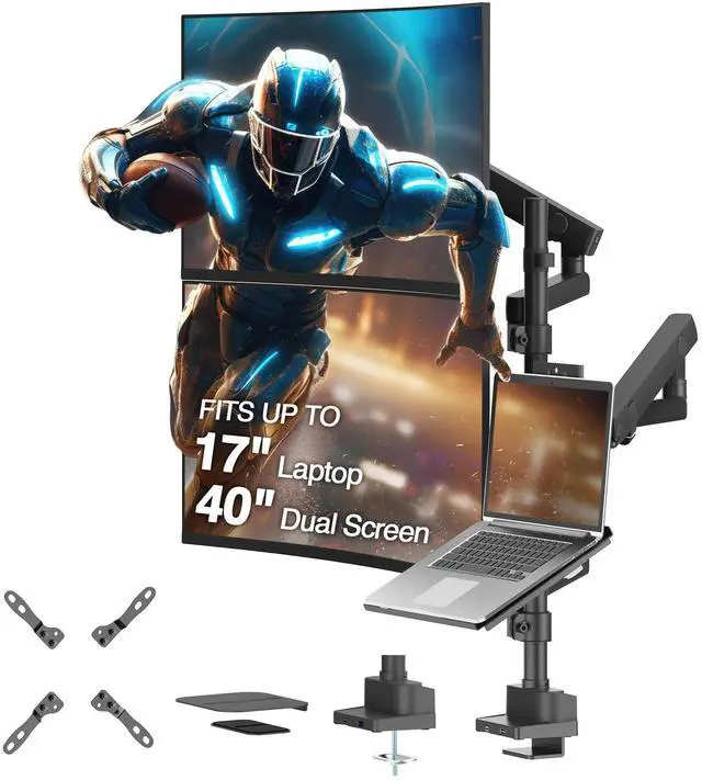 Main image of AVLT Laptop & Dual 40 Inch Stacking Monitor Arm Pole Top Mount with USB-C USB-A Ports-Black, Supports 26.4 lbs (12kg), Ultrawide Screen Fit, VESA Compatible, Multi-Screen, Ergonomic Workspace Upgrade
