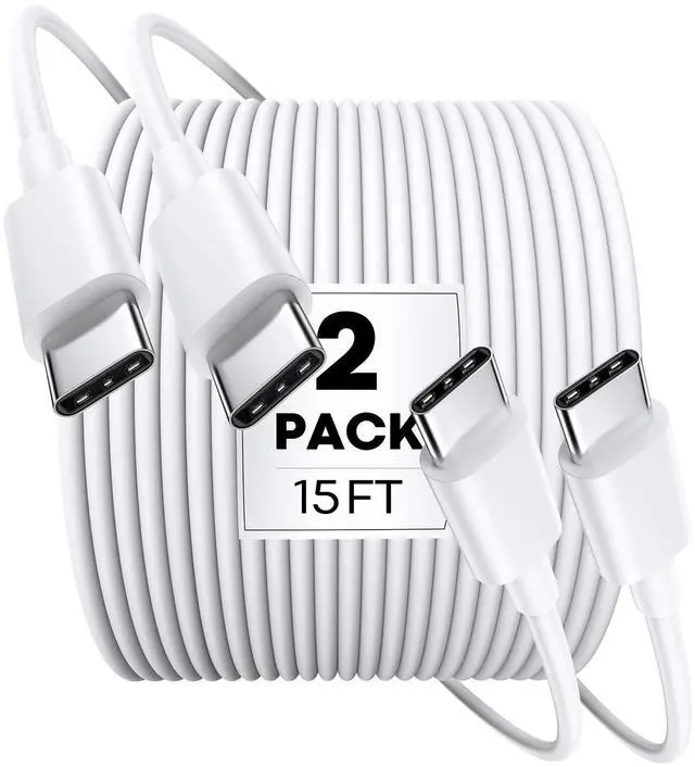 Main image of USB C to USB C Cable 15FT 2Pack, 60W Fast Charging Extra Long USBC to USBC Charging Cord for iPhone 16/16 Pro/16 Pro Max, iPhone 15 Series, Samsung S25 S24 S23, iPad Pro, MacBook