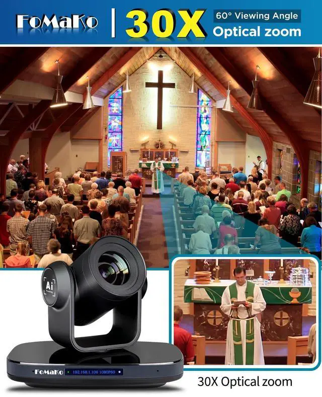 Alt view image 2 of 5 - FoMaKo PTZ Camera HDMI, 30X Optical Zoom, AI Auto-Tracking,1080P60 USB3.0 Type-C 3G-SDI HDMI, for Church Worship Education Conference Events, K30-New