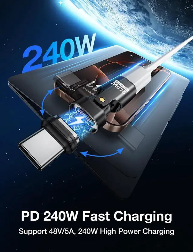 Alt view image 2 of 5 - AUFU 16PIN 240W USB C Magnetic Adapter(3Pack)/180° Rotation USB C Right Angle Adapter/90 Degree C Adapters/Type C Magnetic for 1Phone 16/15/Ma-Book/1Pad Series, Samsung Galaxy, Google Pixel, Laptop