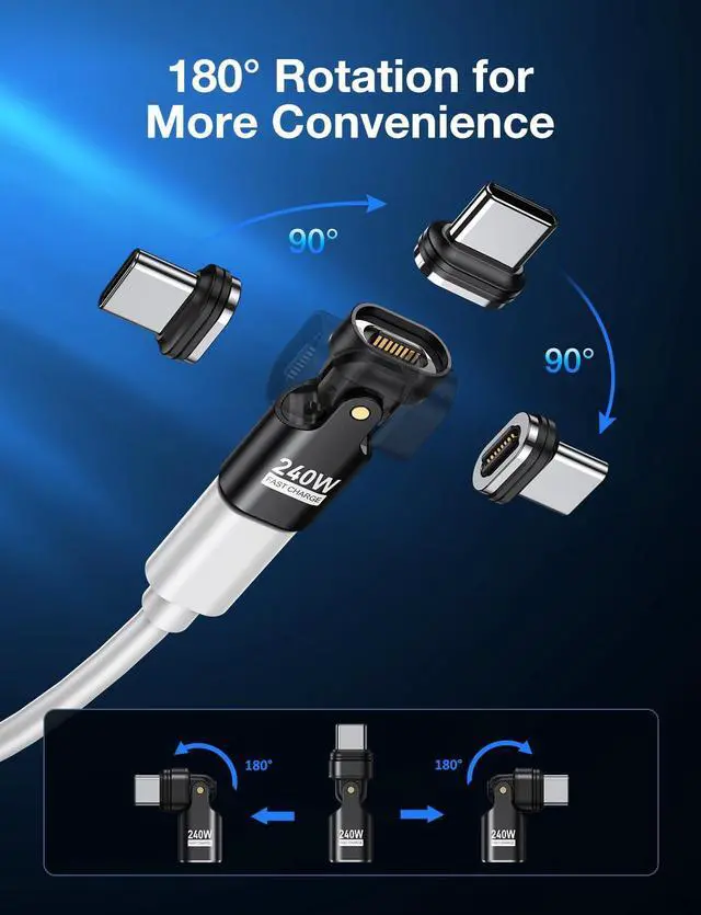 Alt view image 3 of 5 - AUFU 16PIN 240W USB C Magnetic Adapter(3Pack)/180° Rotation USB C Right Angle Adapter/90 Degree C Adapters/Type C Magnetic for 1Phone 16/15/Ma-Book/1Pad Series, Samsung Galaxy, Google Pixel, Laptop
