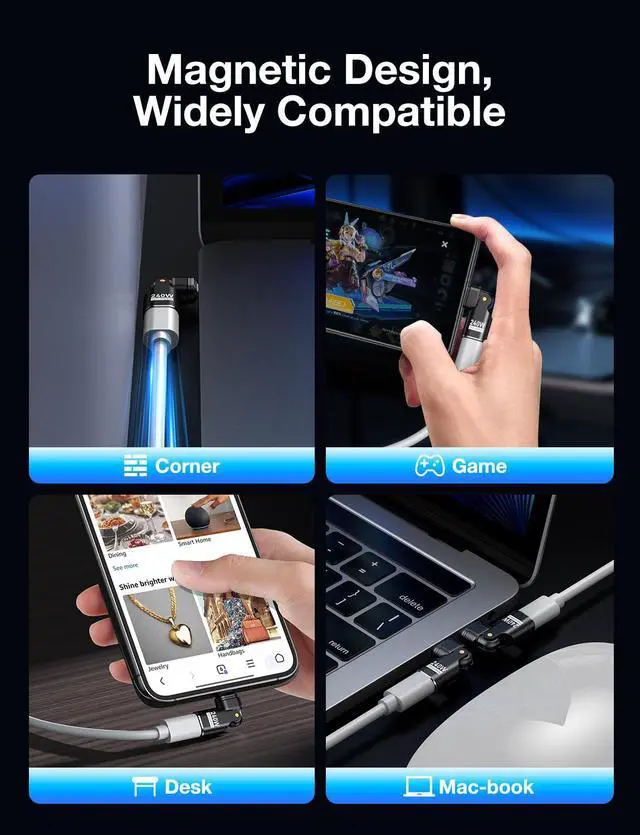 Alt view image 4 of 5 - AUFU 16PIN 240W USB C Magnetic Adapter(3Pack)/180° Rotation USB C Right Angle Adapter/90 Degree C Adapters/Type C Magnetic for 1Phone 16/15/Ma-Book/1Pad Series, Samsung Galaxy, Google Pixel, Laptop