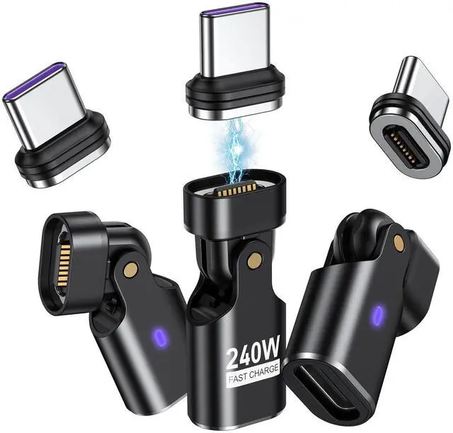 Main image of AUFU 16PIN 240W USB C Magnetic Adapter(3Pack)/180° Rotation USB C Right Angle Adapter/90 Degree C Adapters/Type C Magnetic for 1Phone 16/15/Ma-Book/1Pad Series, Samsung Galaxy, Google Pixel, Laptop