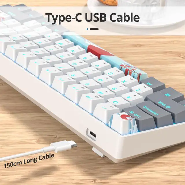 Alt view image 2 of 5 - Ussixchare 60 Percent Gaming Keyboard 61 Keys Wired Mechanical Keyboard Ultra Compact Key Board Red Switch LED Backlit for Windows Laptop Gamer