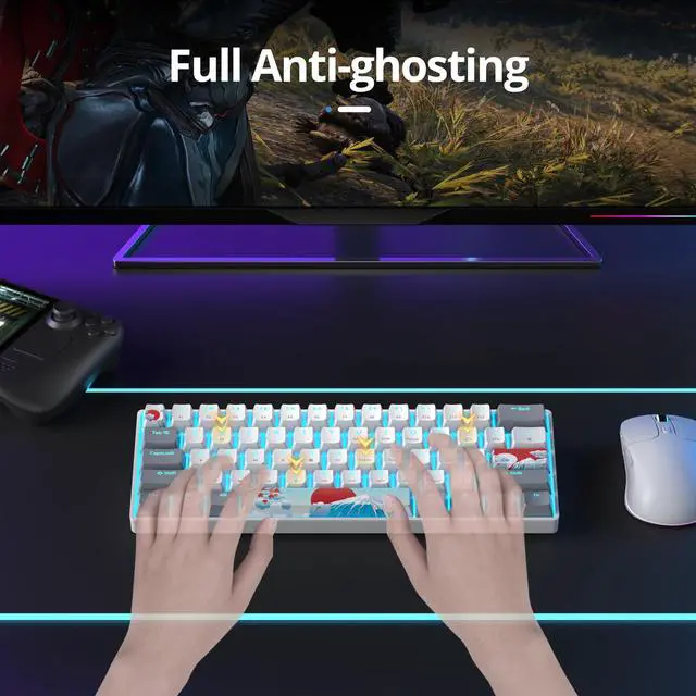 Alt view image 4 of 5 - Ussixchare 60 Percent Gaming Keyboard 61 Keys Wired Mechanical Keyboard Ultra Compact Key Board Red Switch LED Backlit for Windows Laptop Gamer