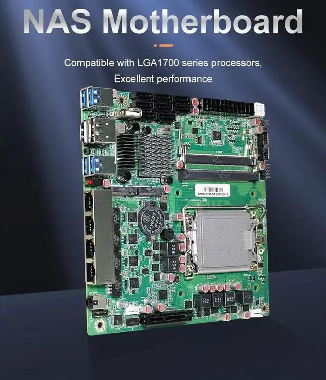 Alt view image 3 of 5 - HKUXZR B760 NAS Motherboard is Suitable for Processor 12/13/14 Generation CPU |2X M.2 NVMe|8X SATA3.0|4X Intel 2.5G Network Port 17 * 17cm Soft Router ITX Mainboard