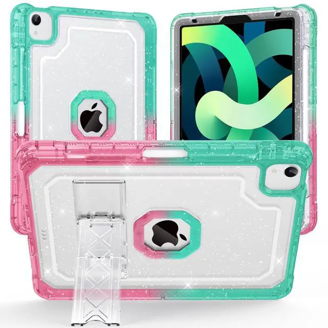 Main image of ZoneFoker Case for iPad Air 5th/ 4th Generation Case (2022/2020) 10.9'', for iPad Pro 11 Inch (4th/3rd/2nd/1st Gen), Hard Slim Cover for iPad Air 5 4 th with Pencil Holder/Stand, Pink to Teal Glitter