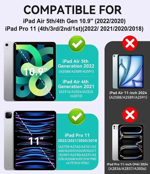 Alt view image 2 of 5 - ZoneFoker Case for iPad Air 5th/ 4th Generation Case (2022/2020) 10.9'', for iPad Pro 11 Inch (4th/3rd/2nd/1st Gen), Hard Slim Cover for iPad Air 5 4 th with Pencil Holder/Stand, Pink to Teal Glitter