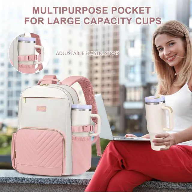Alt view image 2 of 5 - Laptop Backpack for Women Bookbag: 15.6 inch Work School Backpacks with Pouch Pocket for Large Capacity Cup & USB Charger College Book Bag Travel Business Nurse Teacher Bookbags Anti-theft Back Pack
