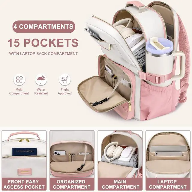 Alt view image 3 of 5 - Laptop Backpack for Women Bookbag: 15.6 inch Work School Backpacks with Pouch Pocket for Large Capacity Cup & USB Charger College Book Bag Travel Business Nurse Teacher Bookbags Anti-theft Back Pack