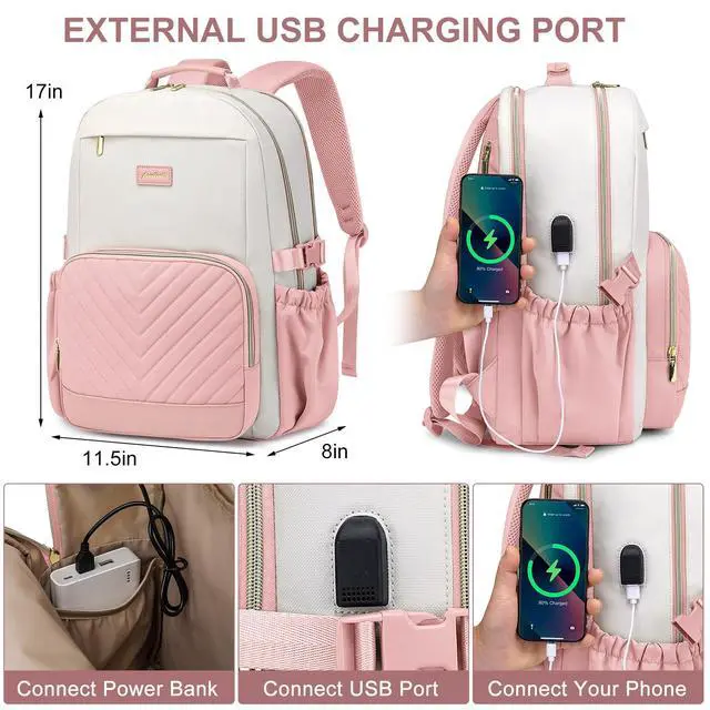 Alt view image 5 of 5 - Laptop Backpack for Women Bookbag: 15.6 inch Work School Backpacks with Pouch Pocket for Large Capacity Cup & USB Charger College Book Bag Travel Business Nurse Teacher Bookbags Anti-theft Back Pack