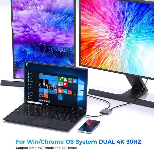 Alt view image 4 of 5 - USB C to Dual HDMI Adapter, Dual Monitors Adapter USB C Hub with 2 HDMI, USB-A, 100W PD Docking Station 4K @60hz for MacBook HP Dell Surface Thinkpad