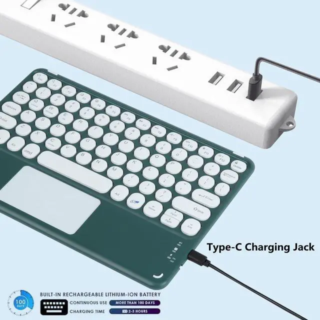 Alt view image 4 of 5 - Sunffice Wireless Bluetooth Keyboard,10 inch Portable Rechargeable Keyboard with Touchpad Ultrathin BluetoothKeyboard for iOS/Android/Windows Tablet, Computer and Phone Universal(Dark Green)