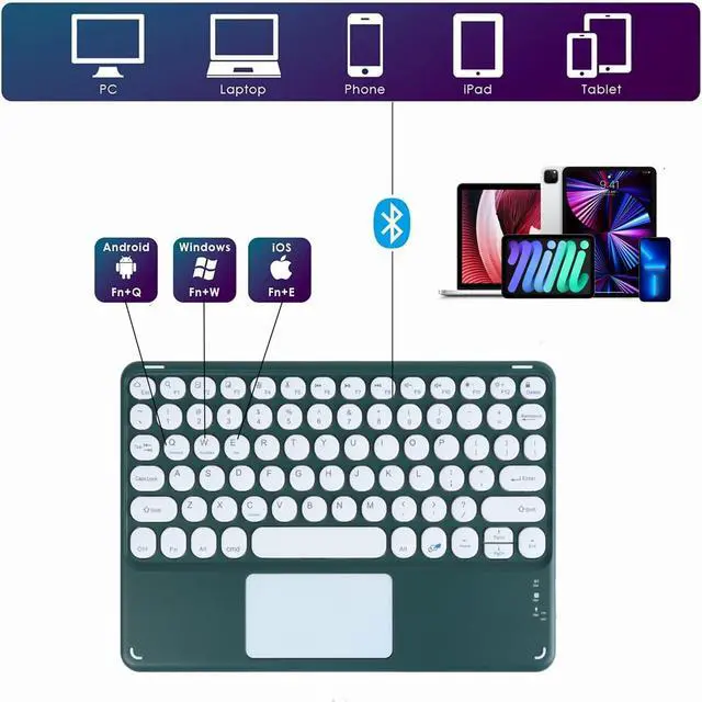 Alt view image 2 of 5 - Sunffice Wireless Bluetooth Keyboard,10 inch Portable Rechargeable Keyboard with Touchpad Ultrathin BluetoothKeyboard for iOS/Android/Windows Tablet, Computer and Phone Universal(Dark Green)