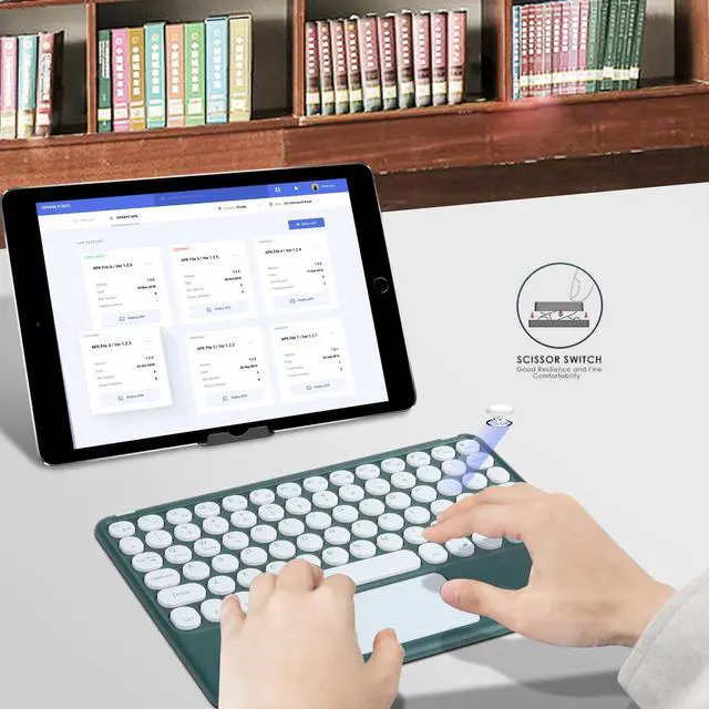 Alt view image 3 of 5 - Sunffice Wireless Bluetooth Keyboard,10 inch Portable Rechargeable Keyboard with Touchpad Ultrathin BluetoothKeyboard for iOS/Android/Windows Tablet, Computer and Phone Universal(Dark Green)