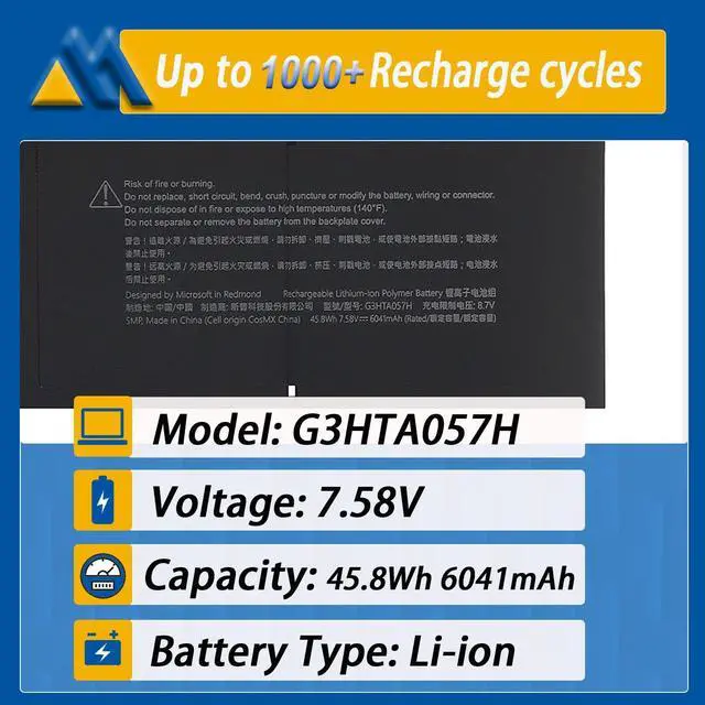 Alt view image 2 of 5 - Mobik G3HTA057H Laptop Battery Replacement for Surface Laptop 3 4 1867 1868 1950 7.58V 6-Cell