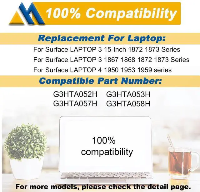Alt view image 5 of 5 - Mobik G3HTA057H Laptop Battery Replacement for Surface Laptop 3 4 1867 1868 1950 7.58V 6-Cell