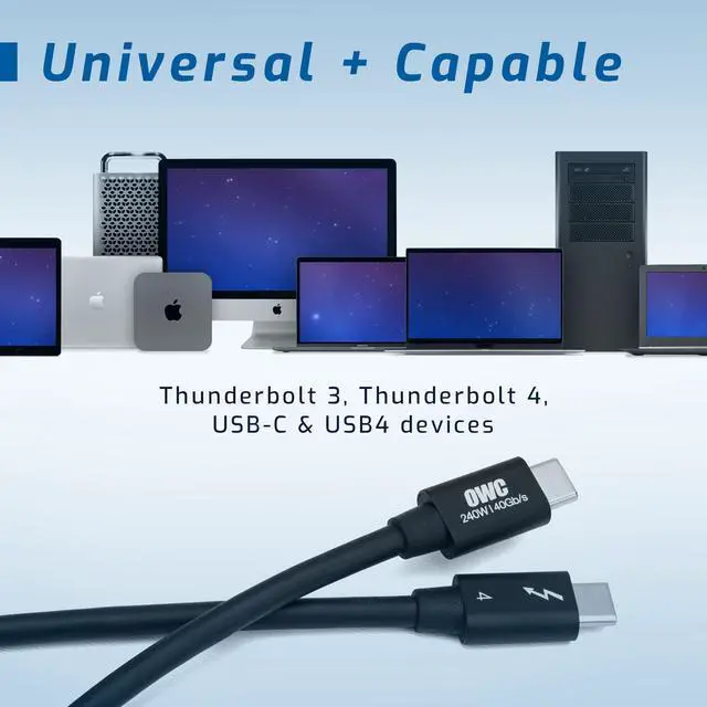 Alt view image 2 of 5 - OWC Thunderbolt 4 Cable, Thunderbolt Certified, 1.0 Meter (3.28 ft.), 40 Gb/s Data Transfer, 240W Power Charging, Compatible with Thunderbolt 4, Thunderbolt 3, USB-C, and USB4 Devices, Black