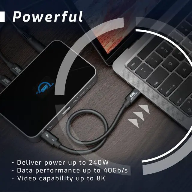 Alt view image 3 of 5 - OWC Thunderbolt 4 Cable, Thunderbolt Certified, 1.0 Meter (3.28 ft.), 40 Gb/s Data Transfer, 240W Power Charging, Compatible with Thunderbolt 4, Thunderbolt 3, USB-C, and USB4 Devices, Black