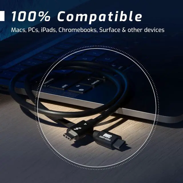 Alt view image 5 of 5 - OWC Thunderbolt 4 Cable, Thunderbolt Certified, 1.0 Meter (3.28 ft.), 40 Gb/s Data Transfer, 240W Power Charging, Compatible with Thunderbolt 4, Thunderbolt 3, USB-C, and USB4 Devices, Black