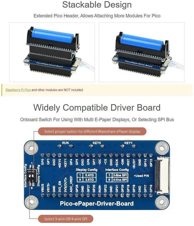 Alt view image 5 of 5 - Waveshare 2.9inch Flexible E-Paper E-Ink Display Module for Raspberry Pi Pico 296×128 Pixels Black/White SPI Interface Partial Refresh Support