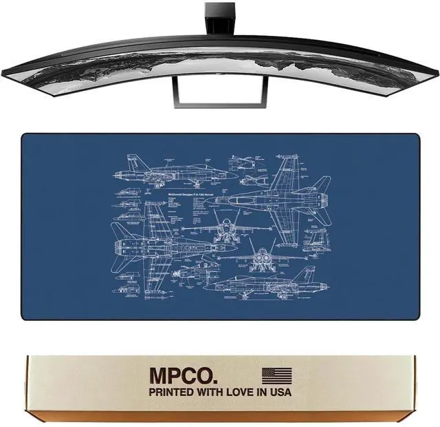 Main image of MPCO. Blueprints Large Gaming Desk Pad - 36" x 17" Aeroglyde Fabric Browning 1911  White Desk Mats - Non-Slip, Washable, Smooth Glide for Precision Gaming & Work
