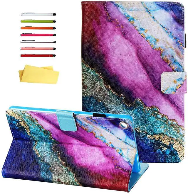 Main image of UUcovers Fire HD 8 Tablet Case 8th/7th/6th Generation 8.0 inch with Stand Pencil Holder [Auto Wake/Sleep] Card Slots PU Leather Folio Smart Cover for kindle Fire HD 8 (2018/2017/2016), Rainbow Marble