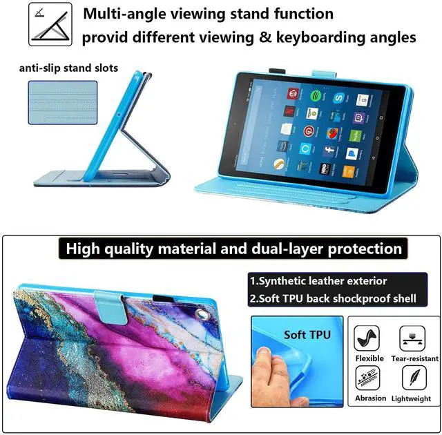 Alt view image 5 of 5 - UUcovers Fire HD 8 Tablet Case 8th/7th/6th Generation 8.0 inch with Stand Pencil Holder [Auto Wake/Sleep] Card Slots PU Leather Folio Smart Cover for kindle Fire HD 8 (2018/2017/2016), Rainbow Marble