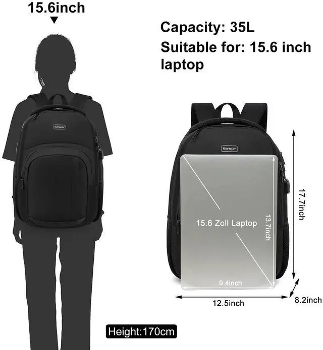 Alt view image 5 of 5 - YIORMIOR School Backpack for Teen Boys, 15.6 Inch Anti Theft Laptop Bookbag with USB Charging Port, Water Resistant College - Travel Backpack Ergonomic, Fits Notebook, Men Women