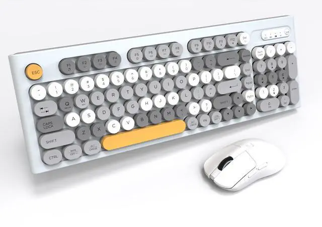 Main image of Wireless Keyboard Mouse Combo, Full Size Colorful Round Keycaps Bluetooth Keyboard with Numeric Keypad, Silent 2.4GHz Mouse, Typewriter Computer Keyboard and Mouse Set for Laptop, PC, Windows (Gray)