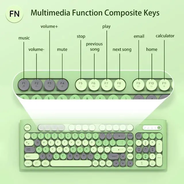 Alt view image 3 of 5 - Wireless Keyboard Mouse Combo, Full Size Colorful Round Keycaps Bluetooth Keyboard with Numeric Keypad, Silent 2.4GHz Mouse, Typewriter Computer Keyboard and Mouse Set for Laptop, PC, Windows (Gray)