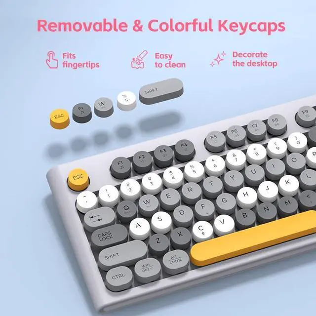 Alt view image 4 of 5 - Wireless Keyboard Mouse Combo, Full Size Colorful Round Keycaps Bluetooth Keyboard with Numeric Keypad, Silent 2.4GHz Mouse, Typewriter Computer Keyboard and Mouse Set for Laptop, PC, Windows (Gray)