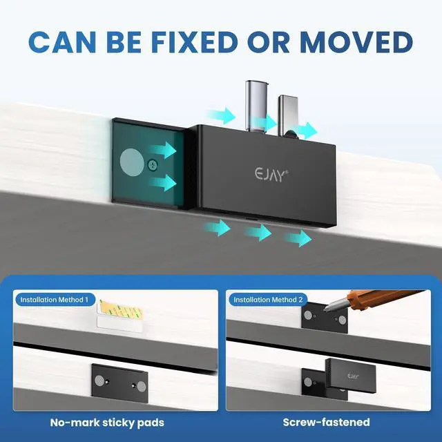 Alt view image 3 of 5 - EJAY 4-Port Magnetic USB Hub, 3 USB 3.0 + 1 Type C Port, 5Gbps Data Transfer, Includes Sliding Rail, Screws and Sticky Pads, Compatible with MacBook, Laptop, PC, Black
