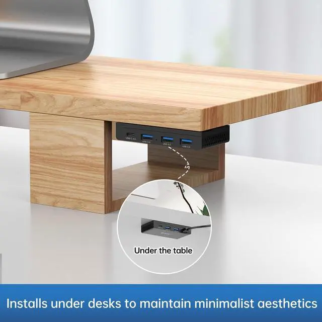 Alt view image 4 of 5 - EJAY 4-Port Magnetic USB Hub, 3 USB 3.0 + 1 Type C Port, 5Gbps Data Transfer, Includes Sliding Rail, Screws and Sticky Pads, Compatible with MacBook, Laptop, PC, Black