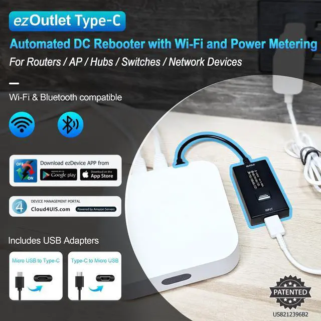 Alt view image 2 of 5 - Wi-Fi IP Enabled Remote DC Power Switch (USB Type-C Plug) with Auto Reboot, Integrated Power Metering, Manage via Free APP & Cloud (Scalable). Ideal for Homes & Small Offices.
