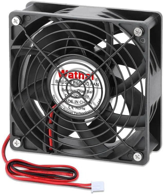 Alt view image 2 of 5 - 2 Pack Wathai IP67 Waterproof 120x120x38mm 24V DC 120mm Fan 2 Pin Dual Ball Case Fans Efficient and Reliable Cooling for Plasma Cutters, PC