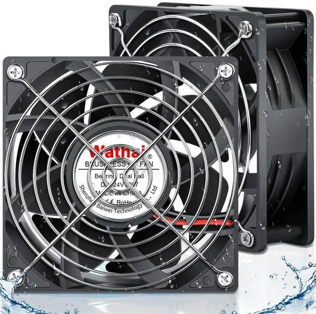 Main image of 2 Pack Wathai IP67 Waterproof 120x120x38mm 24V DC 120mm Fan 2 Pin Dual Ball Case Fans Efficient and Reliable Cooling for Plasma Cutters, PC